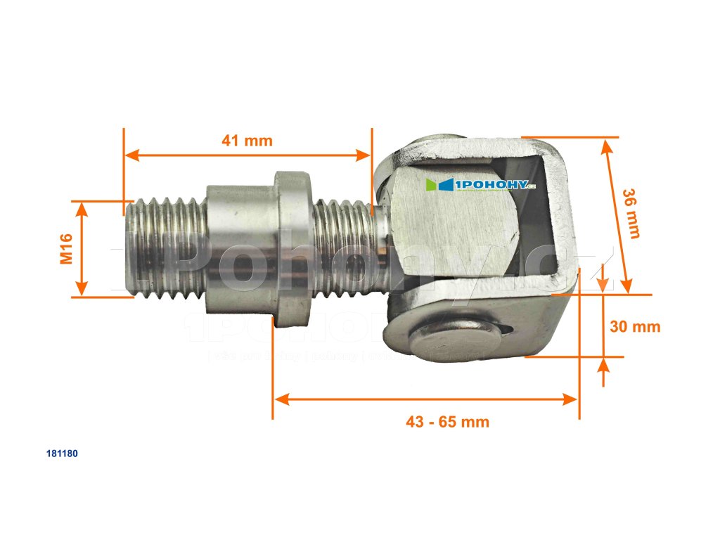 Rozměry seřiditelného pantu k navaření PAVP16.SS, nerez, závit M16